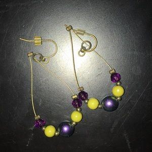 Purple and green dangle earrings